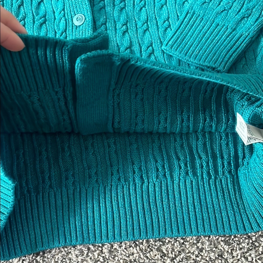 L.L. Bean Thick Heavy Turquoise Cable Knit Cardigan - Picture 9 of 9